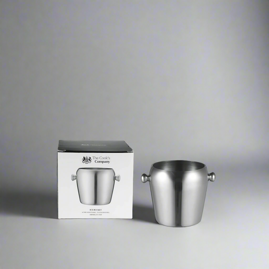 The Cooks Company Stainless Steel Ice Bucket with polished finish – 1000 ml
Side view of The Cooks Company ice bucket with dual handles
Top view of stainless steel bar ice bucket by The Cooks Company
Close-up of polished stainless ice bucket filled with ice
The Cooks Company 1000 ml beverage and ice bucket
Elegant barware – stainless steel ice bucket with handles
The Cooks Company ice bucket on home bar counter
Rustproof stainless ice container for drinks – 1000 ml