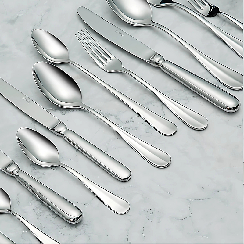 Full Baguette 2302 cutlery set arranged on dining table

Close-up of Baguette 2302 hollow handle table knife

Dessert fork, spoon, and knife – Baguette 2302 pattern

Butter knife and cake fork from Baguette 2302 flatware

Mocca spoon and American-size tea spoon in stainless steel

Soda spoon and table spoon – Baguette 2302 design

Elegant stainless steel table fork and spoon – Baguette 2302

Hollow handle dessert knife with polished finish – Baguette 2302